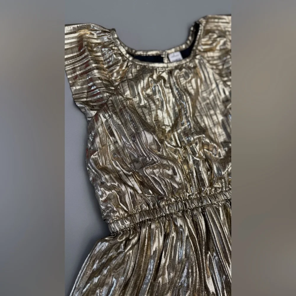 OshKosh B’gosh Girls Gold Metallic Pleated Party Dress Size 8